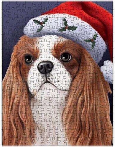 Christmas Cavalier King Charles Spaniel Dog Holiday Portrait with Santa Hat Puzzle with Photo Tin