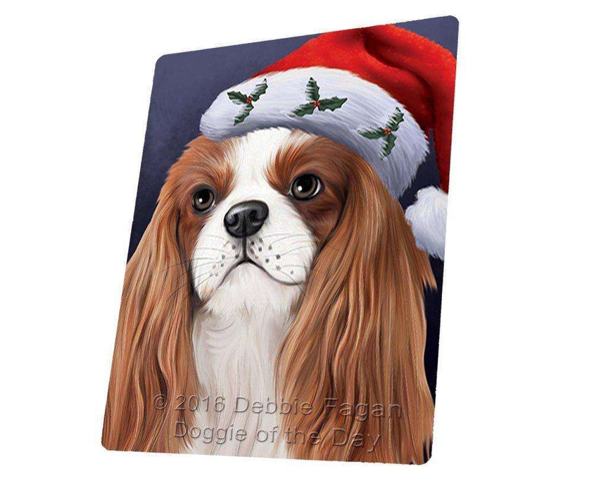 Christmas Cavalier King Charles Spaniel Dog Holiday Portrait with Santa Hat Tempered Cutting Board (Small)