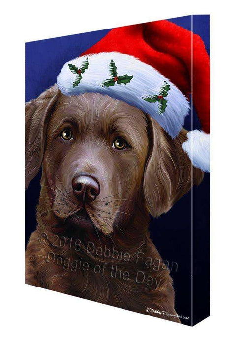 Christmas Chesapeake Bay Retriever Dog Holiday Portrait with Santa Hat Canvas Wall Art
