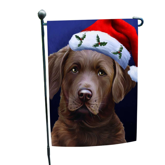 Christmas Chesapeake Bay Retriever Dog Holiday Portrait with Santa Hat Garden Flag