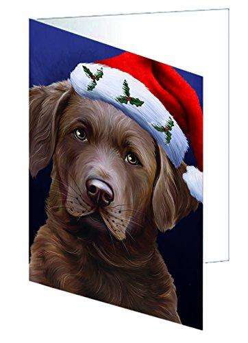 Christmas Chesapeake Bay Retriever Dog Holiday Portrait with Santa Hat Handmade Artwork Assorted Pets Greeting Cards and Note Cards with Envelopes for All Occasions and Holiday Seasons
