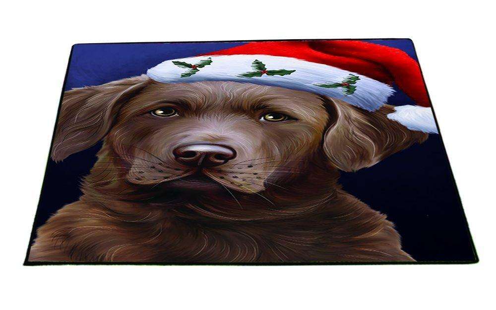 Christmas Chesapeake Bay Retriever Dog Holiday Portrait with Santa Hat Indoor/Outdoor Floormat