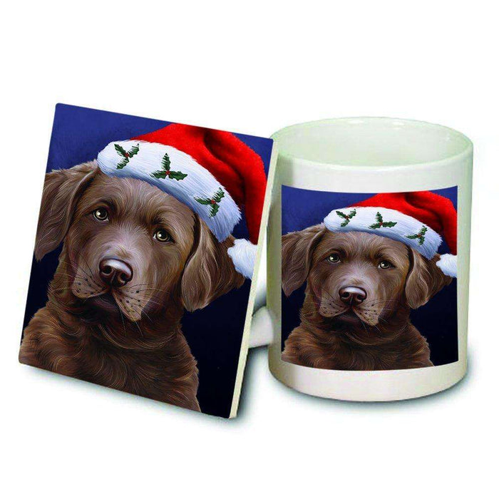 Christmas Chesapeake Bay Retriever Dog Holiday Portrait with Santa Hat Mug and Coaster Set