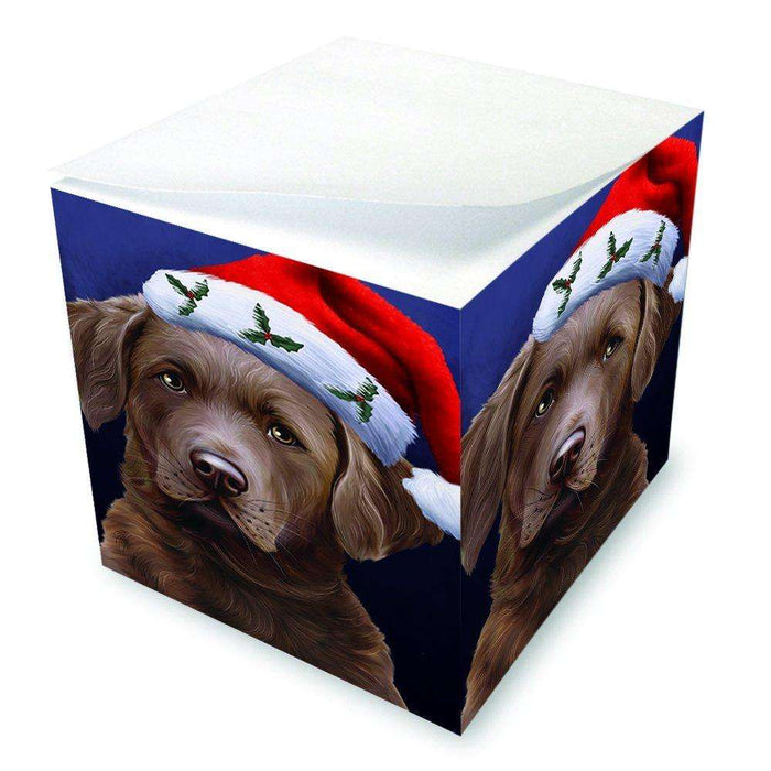 Christmas Chesapeake Bay Retriever Dog Holiday Portrait with Santa Hat Note Cube