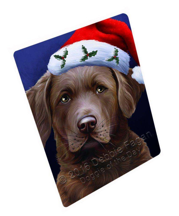 Christmas Chesapeake Bay Retriever Dog Holiday Portrait with Santa Hat Tempered Cutting Board