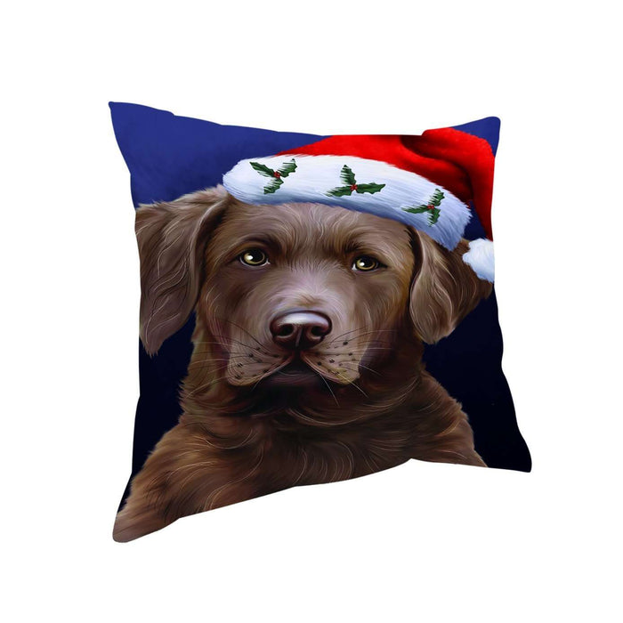 Christmas Chesapeake Bay Retriever Dog Holiday Portrait with Santa Hat Throw Pillow
