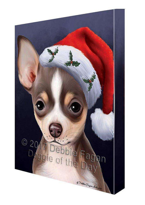 Christmas Chihuahua Dog Holiday Portrait with Santa Hat Canvas Wall Art