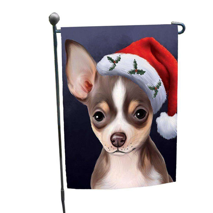 Christmas Chihuahua Dog Holiday Portrait with Santa Hat Garden Flag