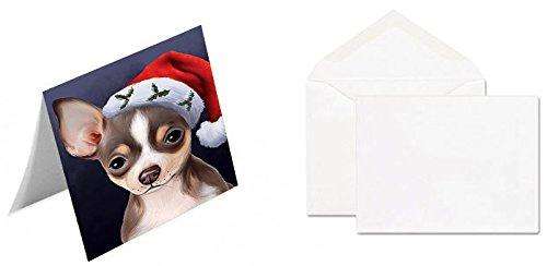 Christmas Chihuahua Dog Holiday Portrait with Santa Hat Handmade Artwork Assorted Pets Greeting Cards and Note Cards with Envelopes for All Occasions and Holiday Seasons