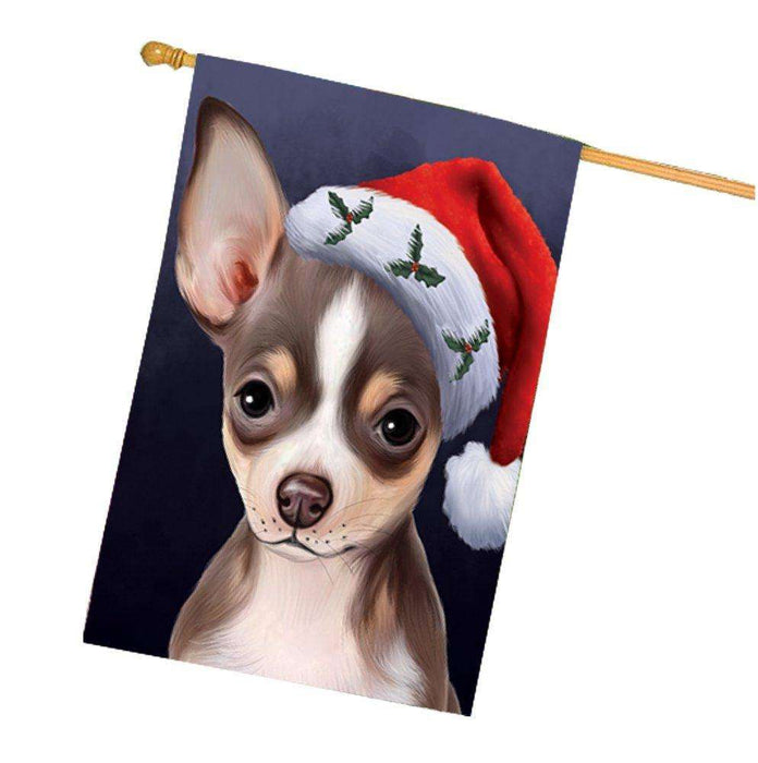 Christmas Chihuahua Dog Holiday Portrait with Santa Hat House Flag
