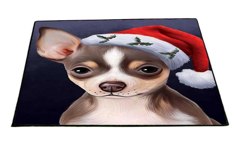 Christmas Chihuahua Dog Holiday Portrait with Santa Hat Indoor/Outdoor Floormat