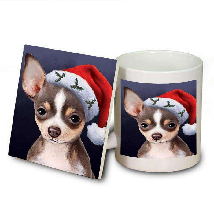 Christmas Chihuahua Dog Holiday Portrait with Santa Hat Mug and Coaster Set