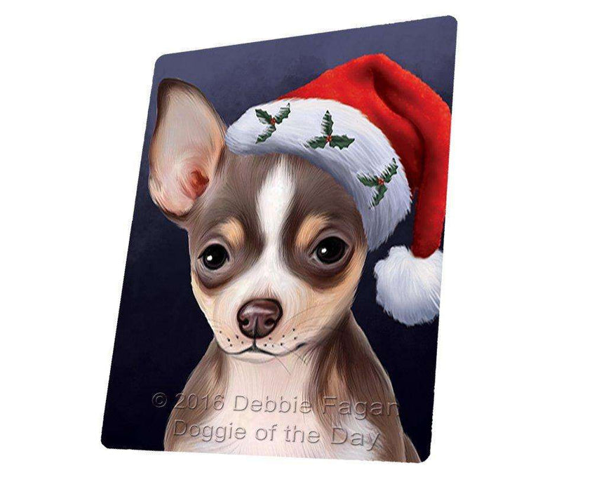 Christmas Chihuahua Dog Holiday Portrait with Santa Hat Tempered Cutting Board (Small)