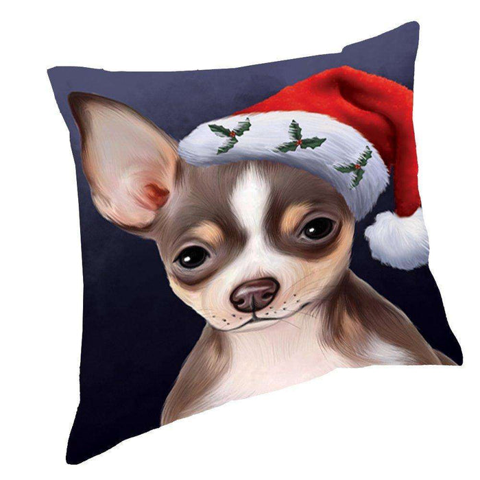 Christmas Chihuahua Dog Holiday Portrait with Santa Hat Throw Pillow