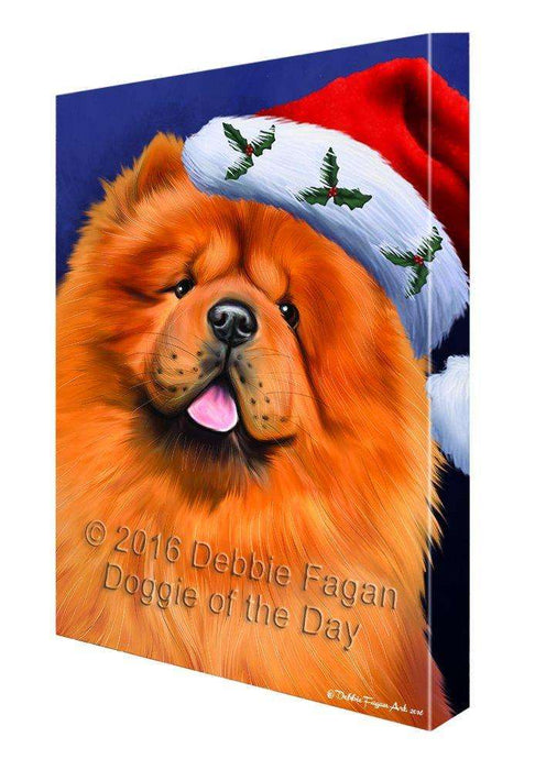 Christmas Chow Chow Dog Holiday Portrait with Santa Hat Canvas Wall Art