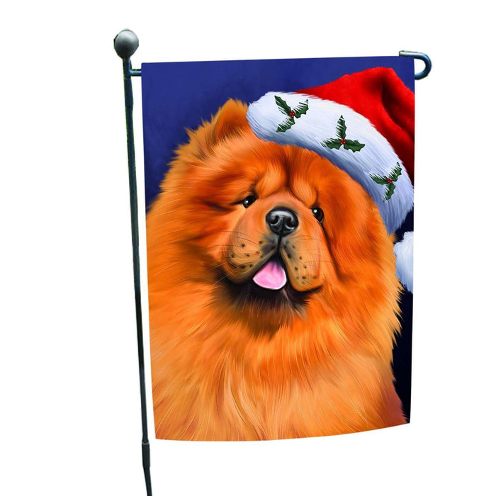 Christmas Chow Chow Dog Holiday Portrait with Santa Hat Garden Flag