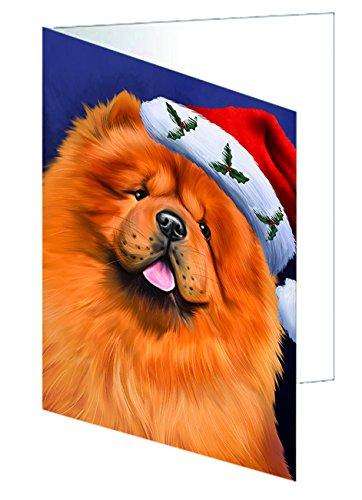 Christmas Chow Chow Dog Holiday Portrait with Santa Hat Handmade Artwork Assorted Pets Greeting Cards and Note Cards with Envelopes for All Occasions and Holiday Seasons