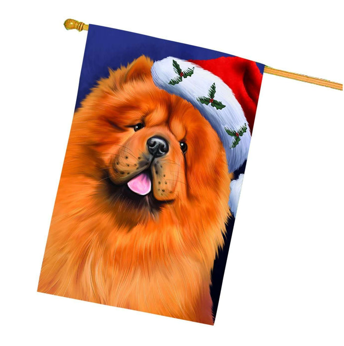 Christmas Chow Chow Dog Holiday Portrait with Santa Hat House Flag