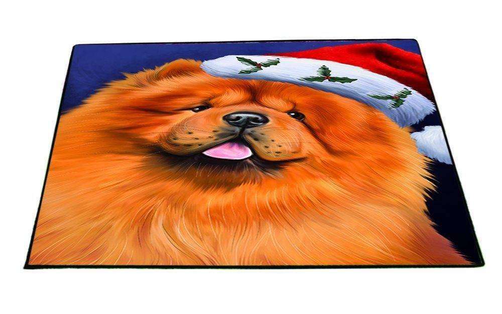 Christmas Chow Chow Dog Holiday Portrait with Santa Hat Indoor/Outdoor Floormat