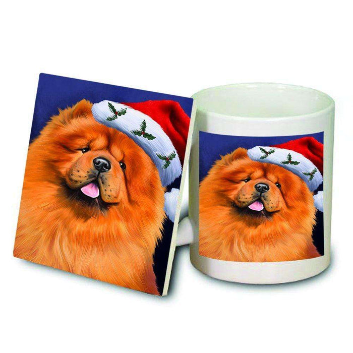 Christmas Chow Chow Dog Holiday Portrait with Santa Hat Mug and Coaster Set
