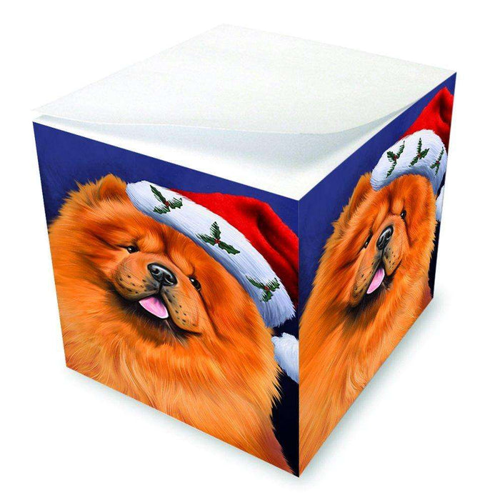 Christmas Chow Chow Dog Holiday Portrait with Santa Hat Note Cube D007