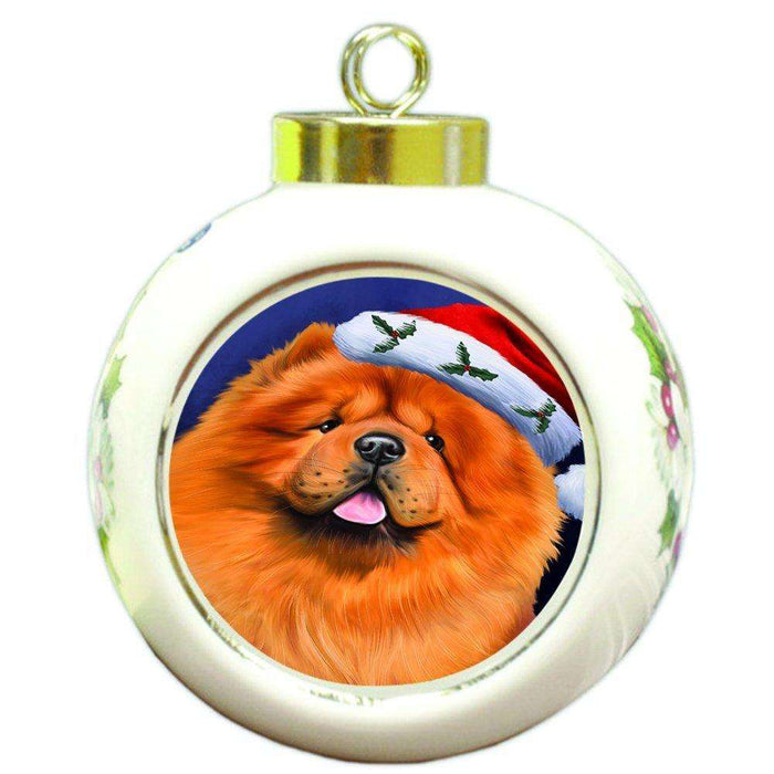 Christmas Chow Chow Dog Holiday Portrait with Santa Hat Round Ball Ornament D011