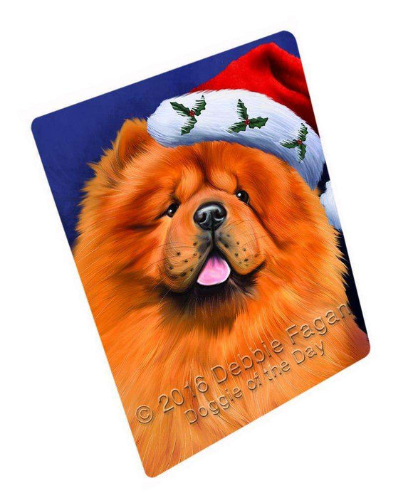 Christmas Chow Chow Dog Holiday Portrait with Santa Hat Tempered Cutting Board