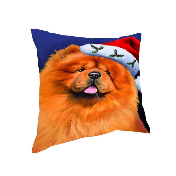 Christmas Chow Chow Dog Holiday Portrait with Santa Hat Throw Pillow