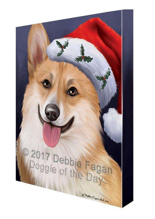 Christmas Corgis Dog Holiday Portrait with Santa Hat Canvas Wall Art