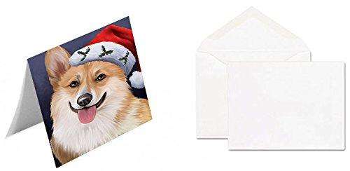 Christmas Corgis Dog Holiday Portrait with Santa Hat Handmade Artwork Assorted Pets Greeting Cards and Note Cards with Envelopes for All Occasions and Holiday Seasons