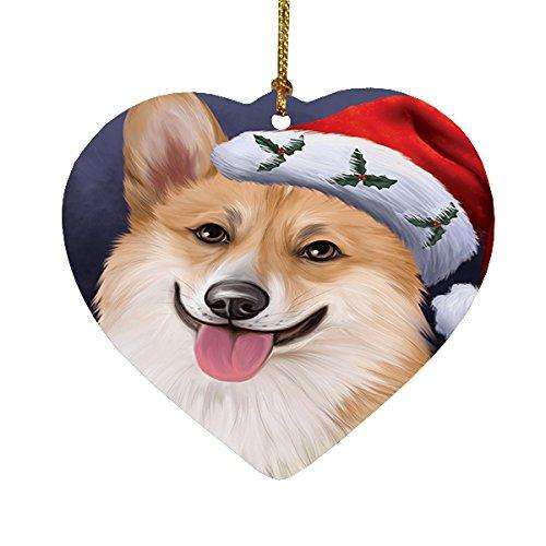 Christmas Corgis Dog Holiday Portrait with Santa Hat Heart Ornament