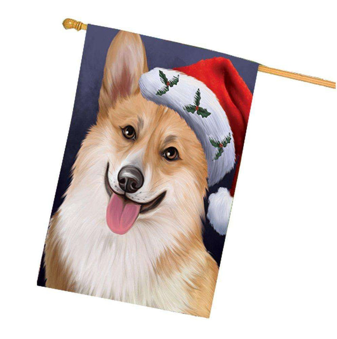 Christmas Corgis Dog Holiday Portrait with Santa Hat House Flag