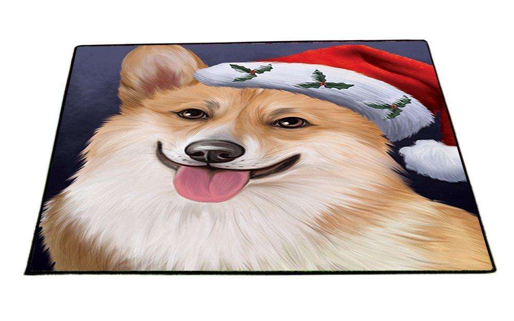 Christmas Corgis Dog Holiday Portrait with Santa Hat Indoor/Outdoor Floormat