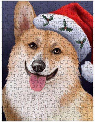 Christmas Corgis Dog Holiday Portrait with Santa Hat Puzzle with Photo Tin