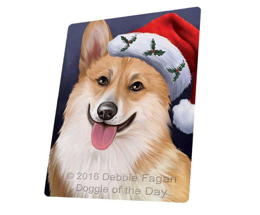 Christmas Corgis Dog Holiday Portrait with Santa Hat Tempered Cutting Board (Small)