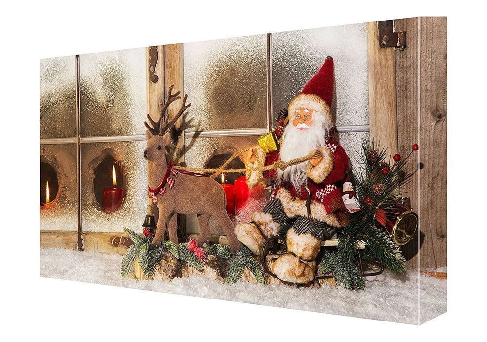 Christmas Country Santa and Reindeer Canvas 11 x 14