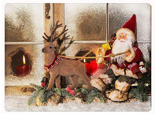 Christmas Country Santa and Reindeer Tempered Cutting Board
