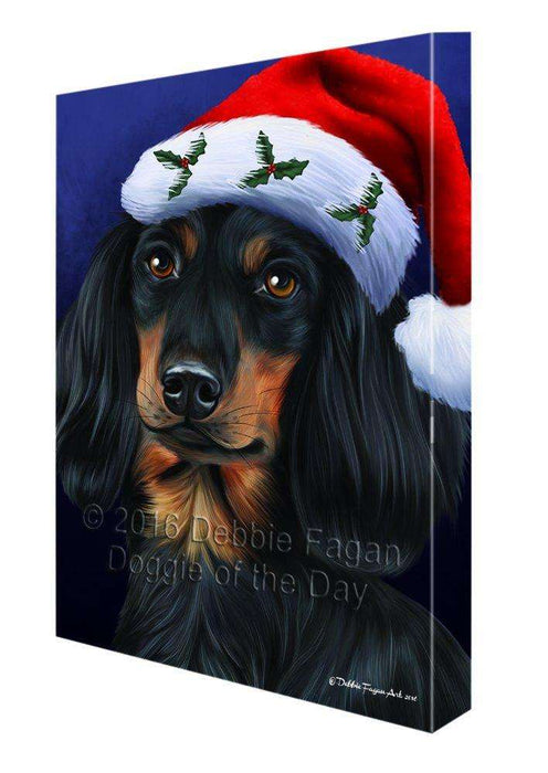 Christmas Dachshunds Dog Holiday Portrait with Santa Hat Canvas Wall Art D012