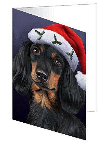 Christmas Dachshunds Dog Holiday Portrait with Santa Hat Handmade Artwork Assorted Pets Greeting Cards and Note Cards with Envelopes for All Occasions and Holiday Seasons