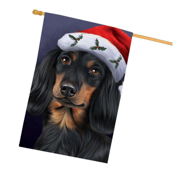 Christmas Dachshunds Dog Holiday Portrait with Santa Hat House Flag