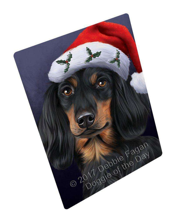 Christmas Dachshunds Dog Holiday Portrait with Santa Hat Tempered Cutting Board