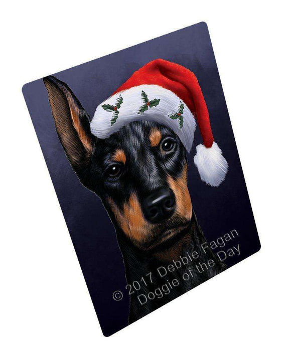 Christmas Doberman Dog Holiday Portrait with Santa Hat Art Portrait Print Woven Throw Sherpa Plush Fleece Blanket
