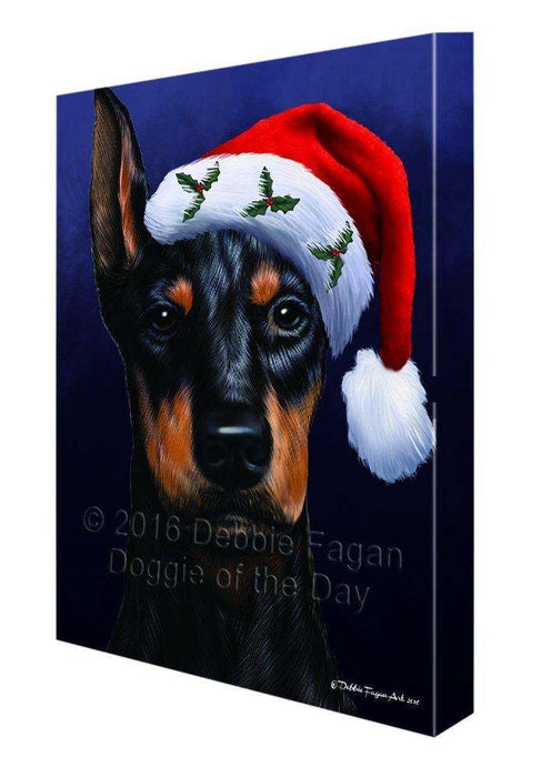 Christmas Doberman Dog Holiday Portrait with Santa Hat Canvas Wall Art D013