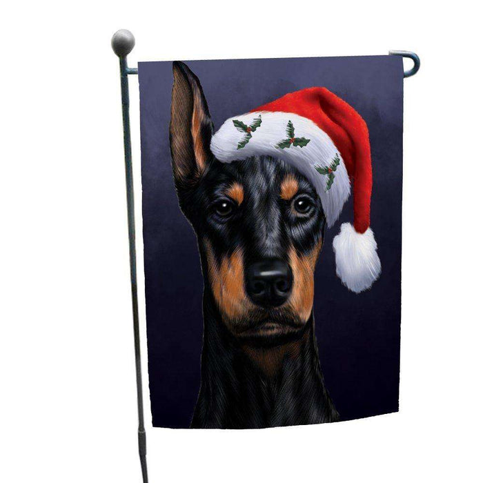 Christmas Doberman Dog Holiday Portrait with Santa Hat Garden Flag