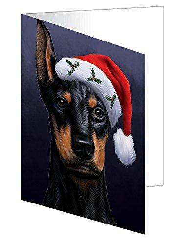 Christmas Doberman Dog Holiday Portrait with Santa Hat Handmade Artwork Assorted Pets Greeting Cards and Note Cards with Envelopes for All Occasions and Holiday Seasons