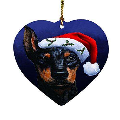 Christmas Doberman Dog Holiday Portrait with Santa Hat Heart Ornament D027
