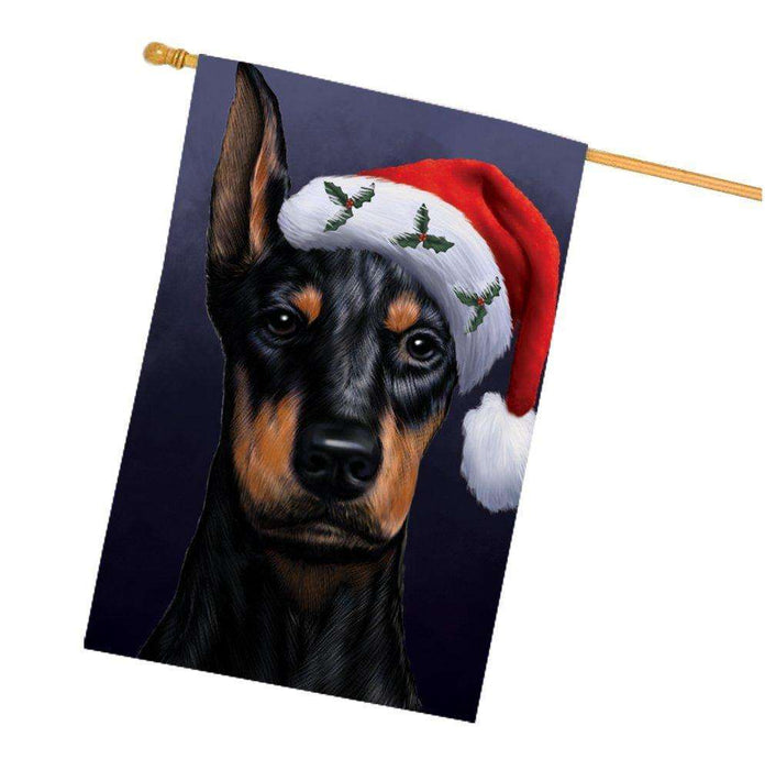 Christmas Doberman Dog Holiday Portrait with Santa Hat House Flag