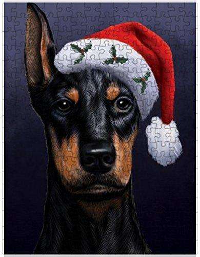 Christmas Doberman Dog Holiday Portrait with Santa Hat Puzzle with Photo Tin