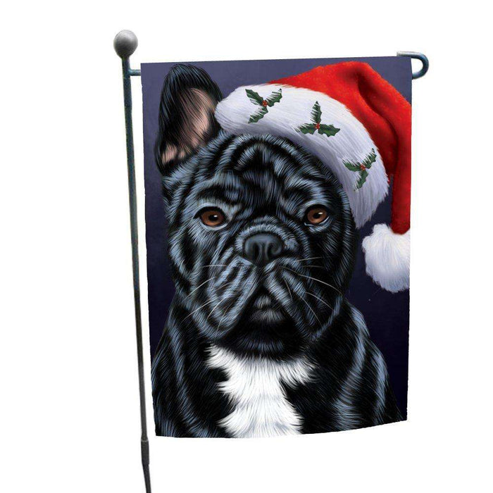 Christmas French Bulldogs Dog Holiday Portrait with Santa Hat Garden Flag