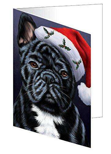 Christmas French Bulldogs Dog Holiday Portrait with Santa Hat Handmade Artwork Assorted Pets Greeting Cards and Note Cards with Envelopes for All Occasions and Holiday Seasons